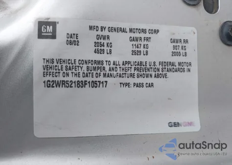 2003 Pontiac Grand Prix Gtp z USA, uszkodzony, nr VIN 1G2WR52183F105717